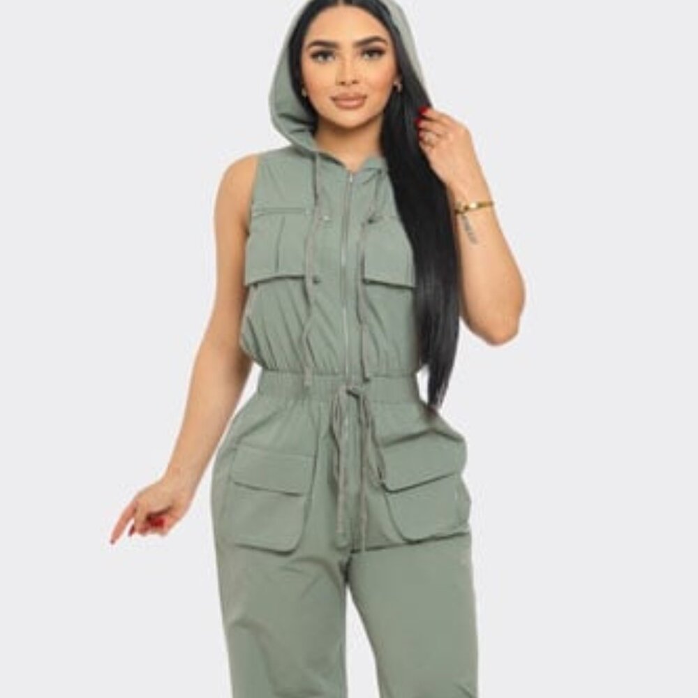 Cargo jumpsuit with hood